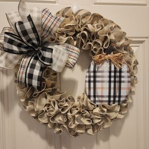 Handmade Burlap Wreath with pumpkin and bow